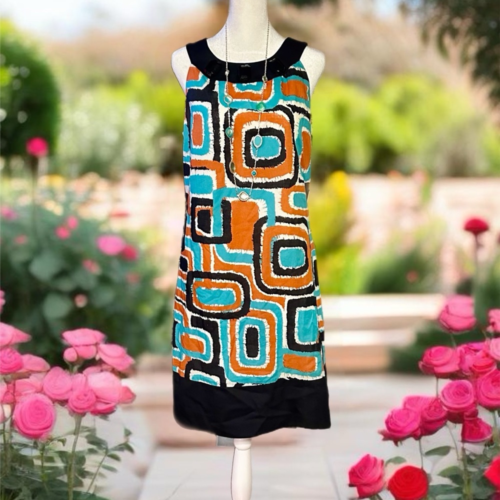 Democracy Blue Black Sheath Mini Dress Sleeveless Crew Neck